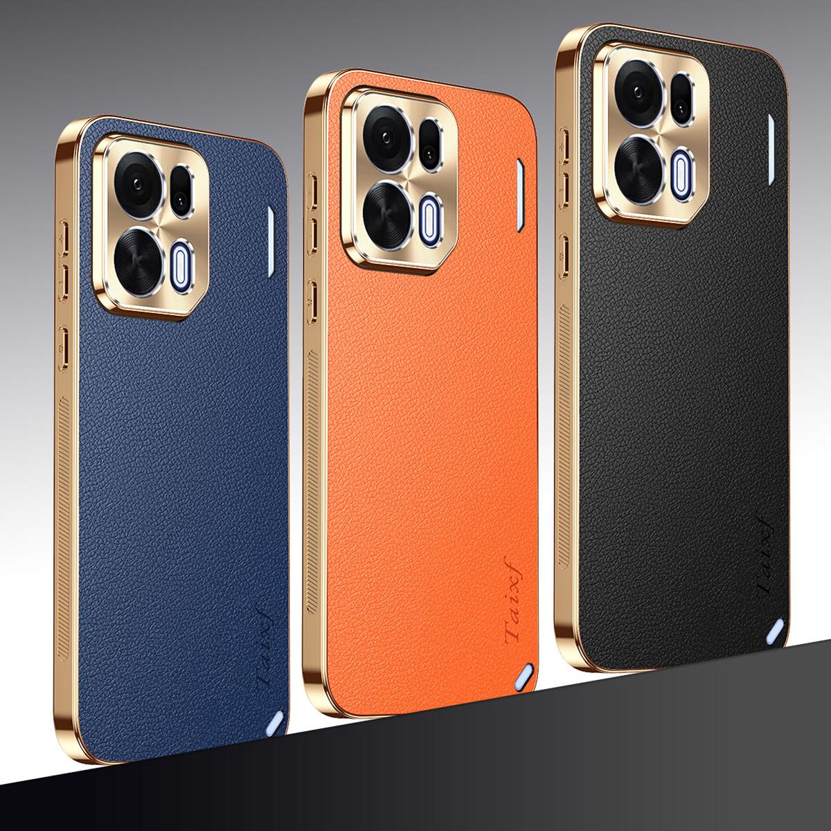 For OPPO K15 Pro+ Electroplated Frame Litchi Texture PC + TPU Vegan Leather Phone Case - Black - EDA009677901A