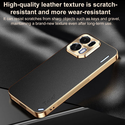 For OPPO K15 Pro+ Electroplated Frame Litchi Texture PC + TPU Vegan Leather Phone Case - Black - EDA009677901A