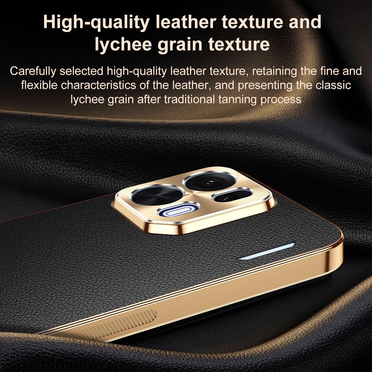 For OPPO K15 Pro+ Electroplated Frame Litchi Texture PC + TPU Vegan Leather Phone Case - Blue - EDA009677901C