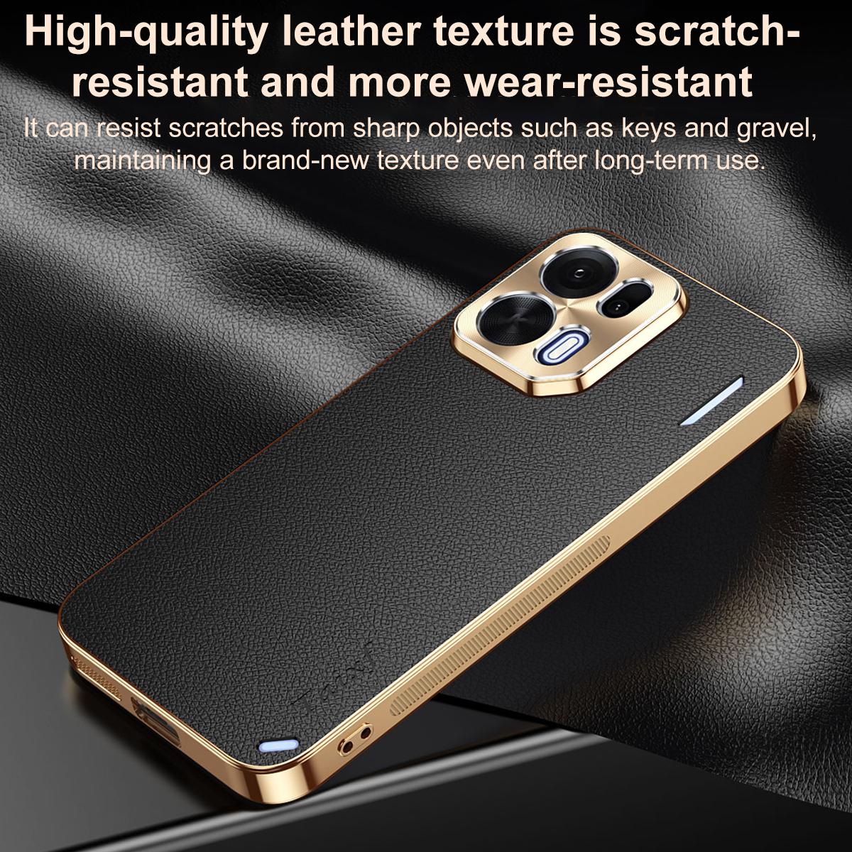 For OPPO K15 Pro+ Electroplated Frame Litchi Texture PC + TPU Vegan Leather Phone Case - Blue - EDA009677901C