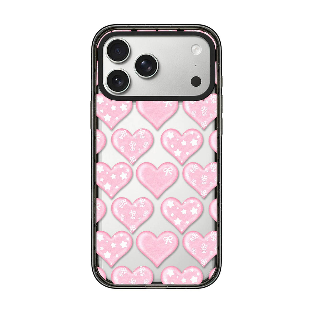For iPhone 17 Pro Max French Style Star Bow Transparent Acrylic TPU Phone Case - Pink Heart - EDA009678001C