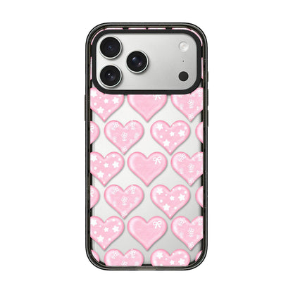 For iPhone 17 Pro Max French Style Star Bow Transparent Acrylic TPU Phone Case - Pink Heart - EDA009678001C
