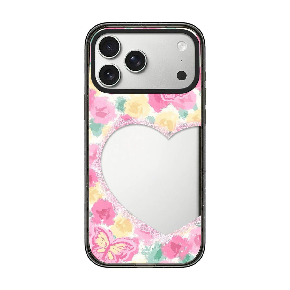 For iPhone 17 Pro Max French Style Star Bow Transparent Acrylic TPU Phone Case - Heart Flowers - EDA009678001D