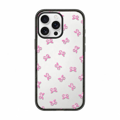 For iPhone 16 Pro Max French Style Star Bow Transparent Acrylic TPU Phone Case - Pink Bow - EDA009678005A