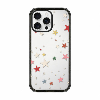 For iPhone 16 Pro Max French Style Star Bow Transparent Acrylic TPU Phone Case - Colorful Stars - EDA009678005B