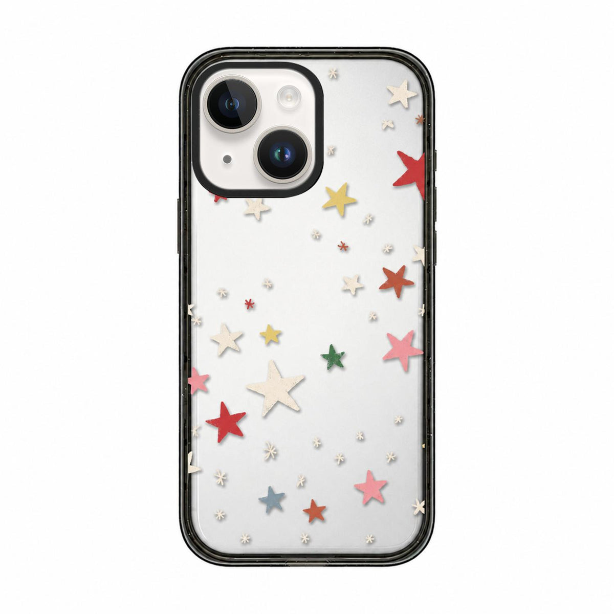 For iPhone 15 French Style Star Bow Transparent Acrylic TPU Phone Case - Colorful Stars - EDA009678012B