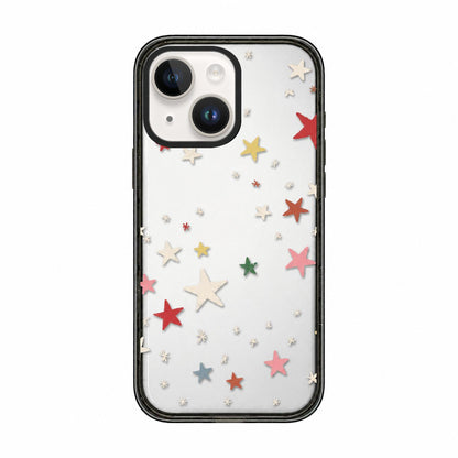For iPhone 15 French Style Star Bow Transparent Acrylic TPU Phone Case - Colorful Stars - EDA009678012B