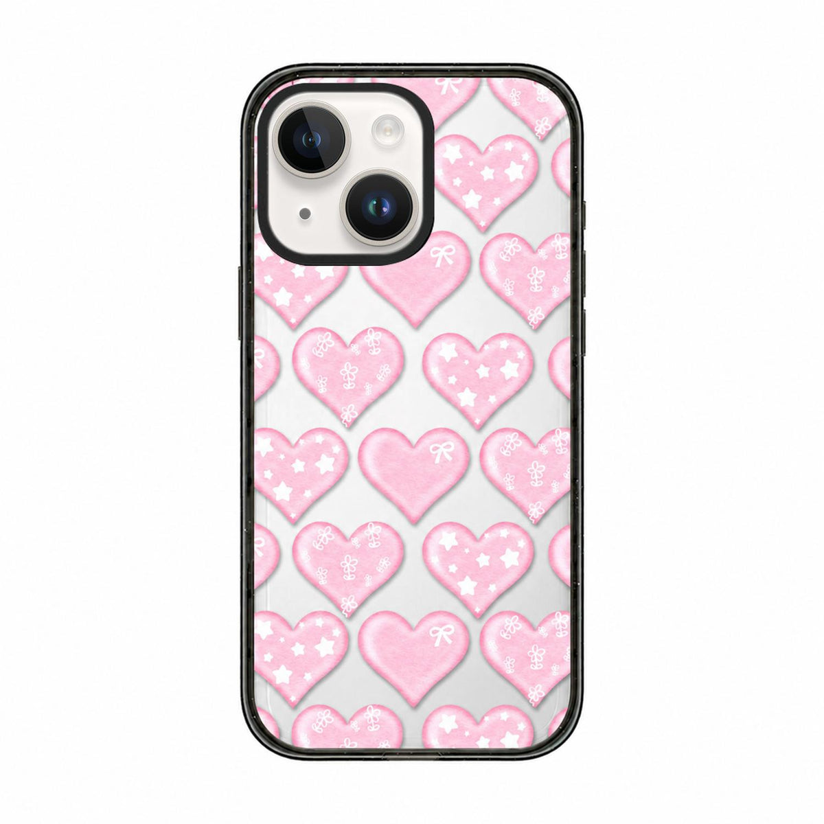 For iPhone 15 French Style Star Bow Transparent Acrylic TPU Phone Case - Pink Heart - EDA009678012C