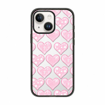 For iPhone 15 French Style Star Bow Transparent Acrylic TPU Phone Case - Pink Heart - EDA009678012C