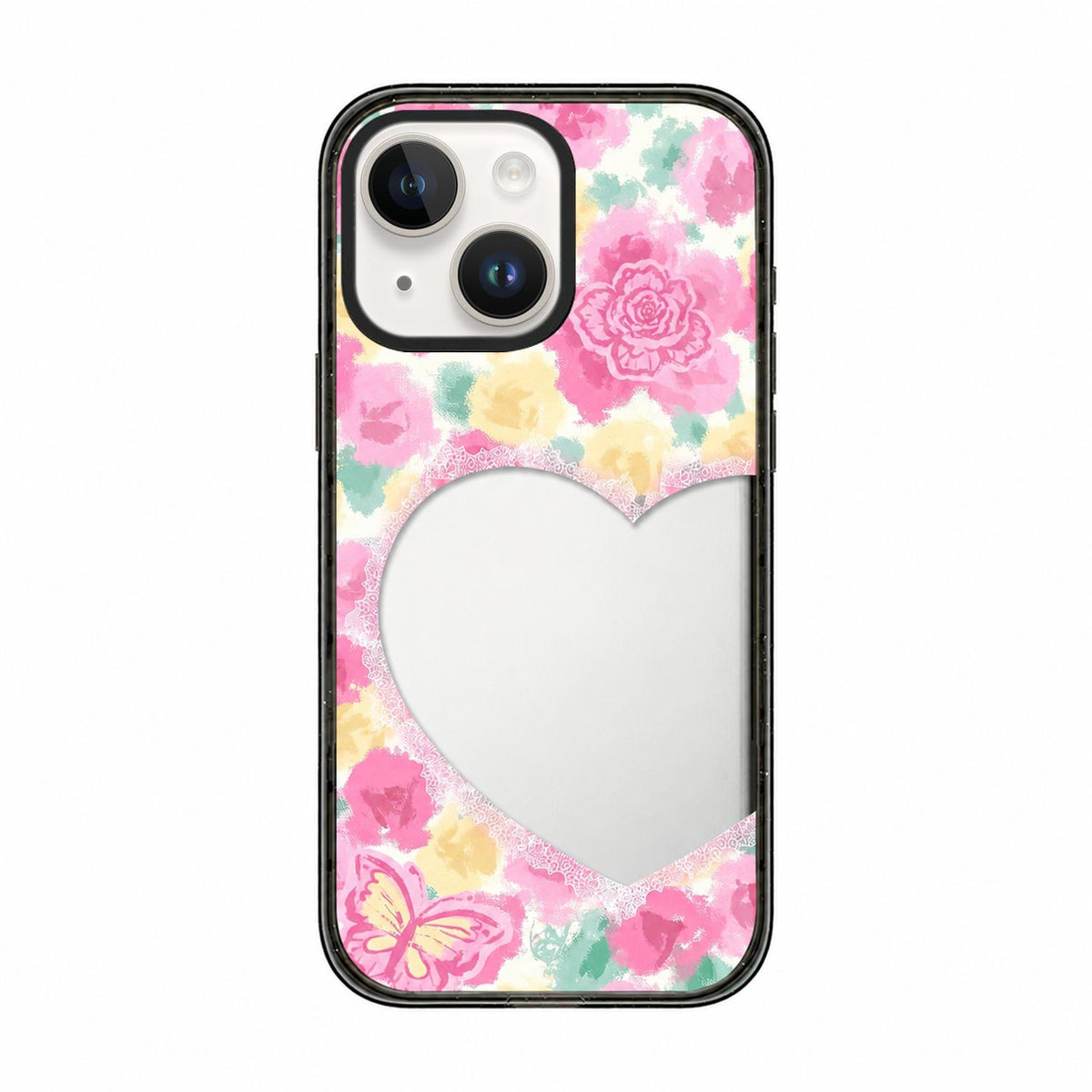 For iPhone 15 French Style Star Bow Transparent Acrylic TPU Phone Case - Heart Flowers - EDA009678012D