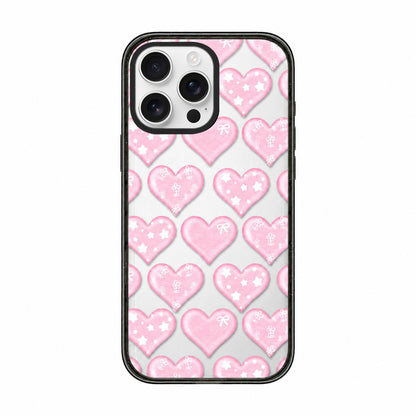 For iPhone 14 Pro Max French Style Star Bow Transparent Acrylic TPU Phone Case - Pink Heart - EDA009678016C
