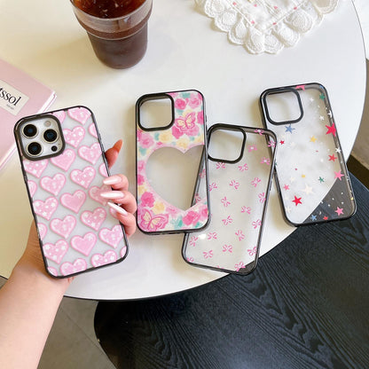 For iPhone 12 Pro Max French Style Star Bow Transparent Acrylic TPU Phone Case - Pink Bow - EDA009678021A