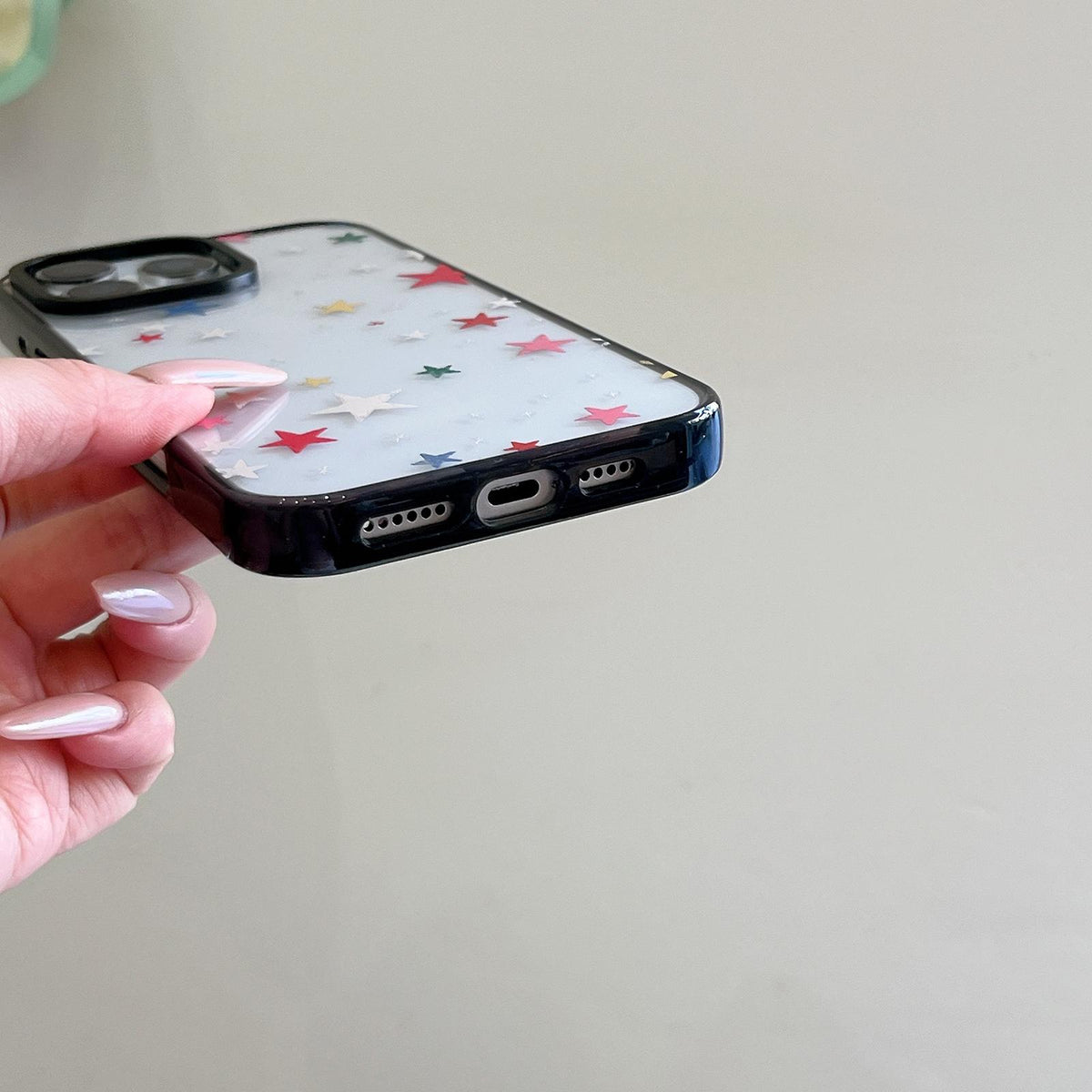 For iPhone 16 Pro Max French Style Star Bow Transparent Acrylic TPU Phone Case - Pink Heart - EDA009678005C