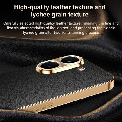 For Redmi Turbo 5 Electroplated Frame Litchi Texture PC + TPU Vegan Leather Phone Case - Orange - EDA009678203B