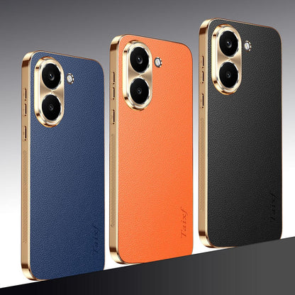For Redmi Turbo 5 Electroplated Frame Litchi Texture PC + TPU Vegan Leather Phone Case - Blue - EDA009678203C