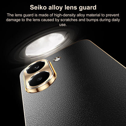 For Redmi Turbo 5 Electroplated Frame Litchi Texture PC + TPU Vegan Leather Phone Case - Blue - EDA009678203C