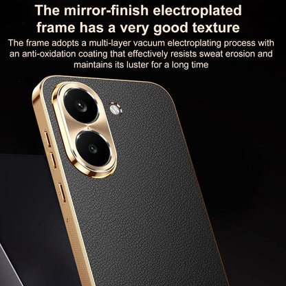 For Redmi Turbo 5 Electroplated Frame Litchi Texture PC + TPU Vegan Leather Phone Case - Blue - EDA009678203C