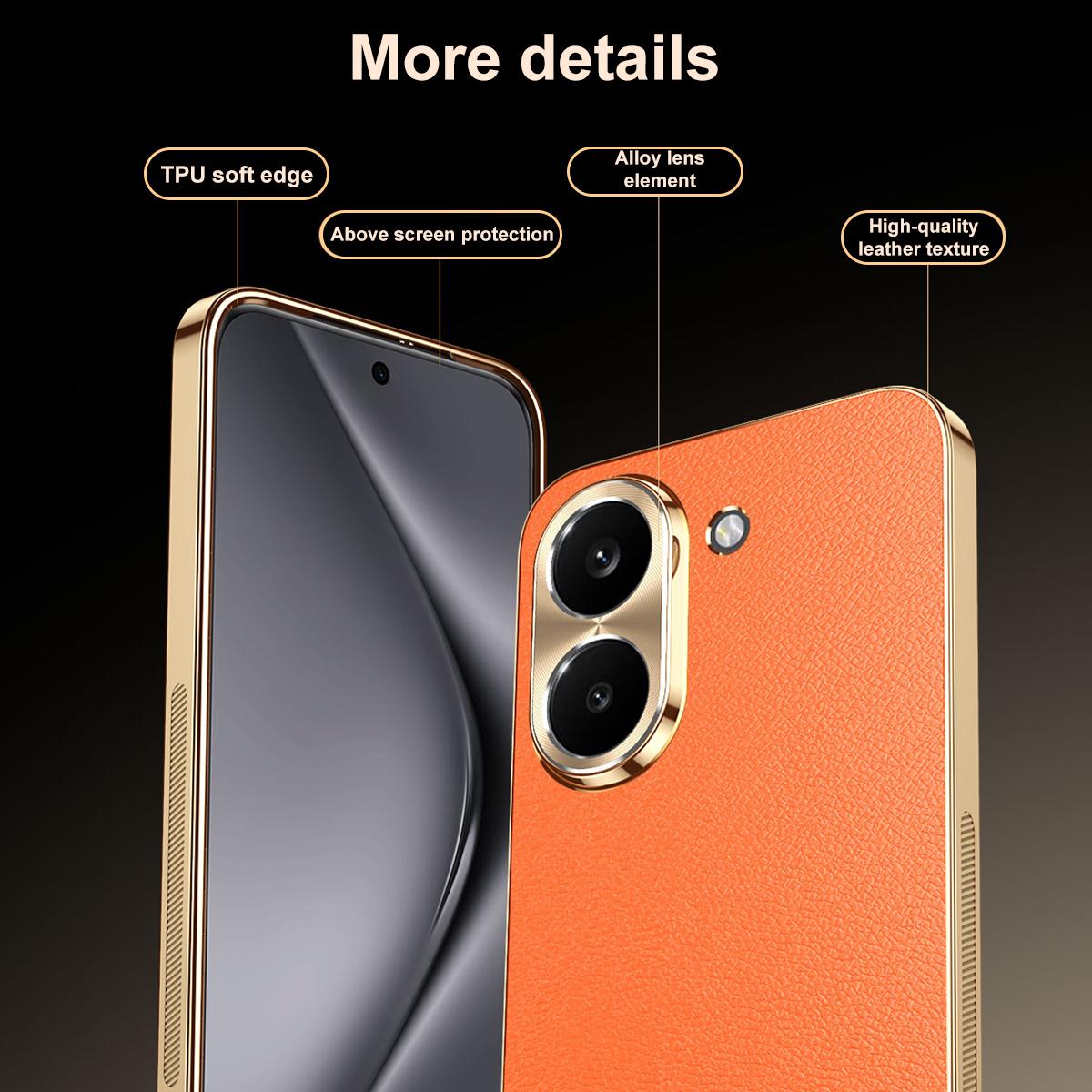 For Redmi Turbo 5 Electroplated Frame Litchi Texture PC + TPU Vegan Leather Phone Case - Blue - EDA009678203C
