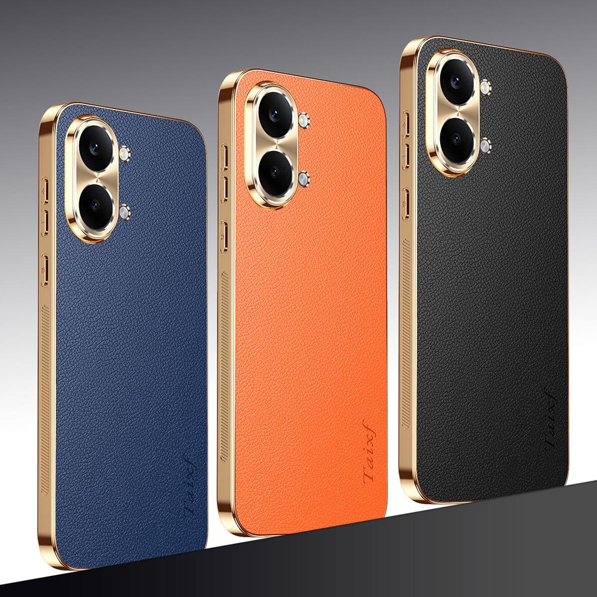 For Redmi Turbo 5 Max Electroplated Frame Litchi Texture PC + TPU Vegan Leather Phone Case - Black - EDA009678204A