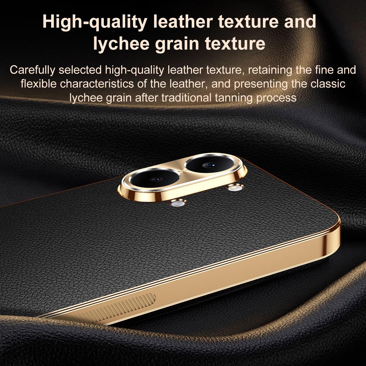 For Redmi Turbo 5 Max Electroplated Frame Litchi Texture PC + TPU Vegan Leather Phone Case - Blue - EDA009678204C