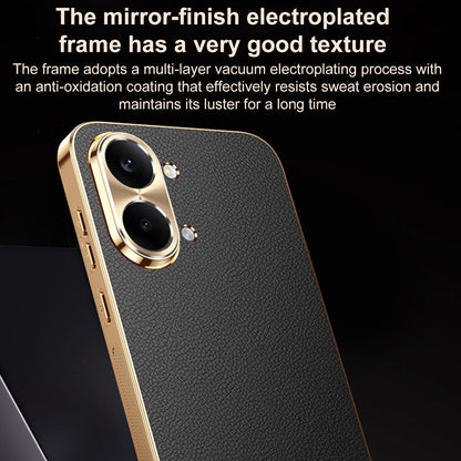 For Redmi Turbo 5 Max Electroplated Frame Litchi Texture PC + TPU Vegan Leather Phone Case - Blue - EDA009678204C