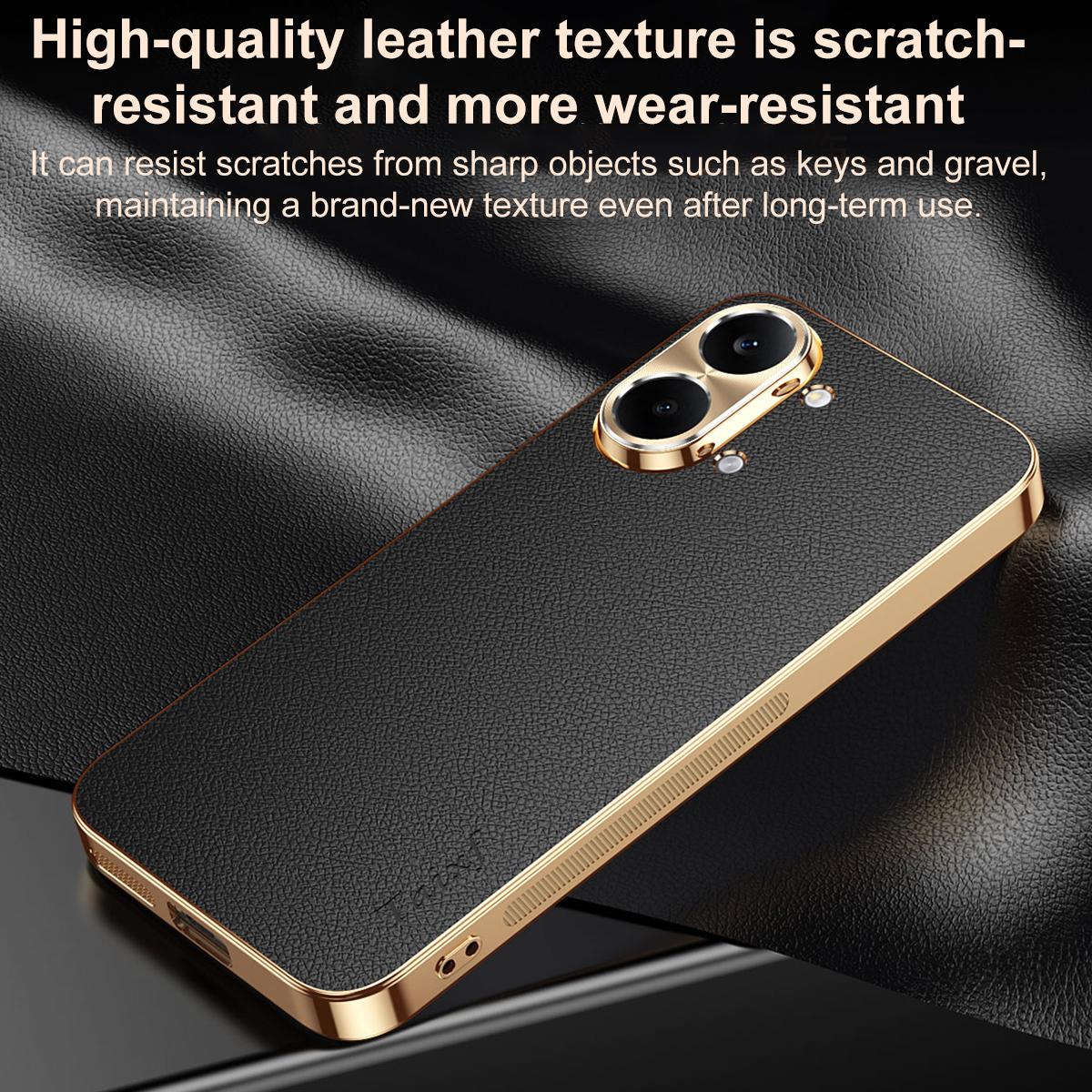 For Redmi Turbo 5 Max Electroplated Frame Litchi Texture PC + TPU Vegan Leather Phone Case - Blue - EDA009678204C