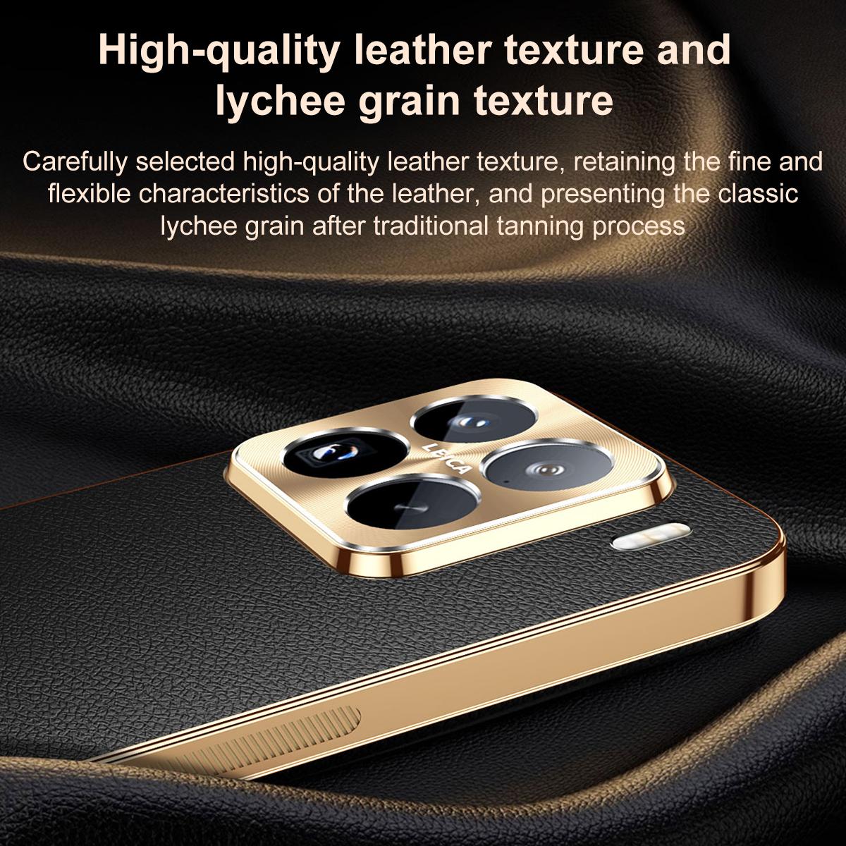 For Xiaomi 15 Electroplated Frame Litchi Texture PC + TPU Vegan Leather Phone Case - Black - EDA009678404A
