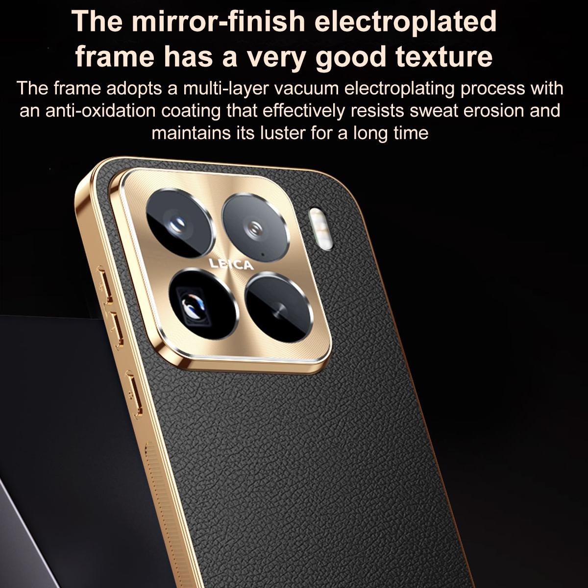 For Xiaomi 15 Electroplated Frame Litchi Texture PC + TPU Vegan Leather Phone Case - Black - EDA009678404A