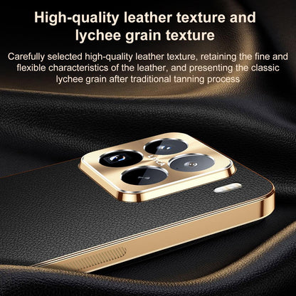 For Xiaomi 15 Electroplated Frame Litchi Texture PC + TPU Vegan Leather Phone Case - Orange - EDA009678404B