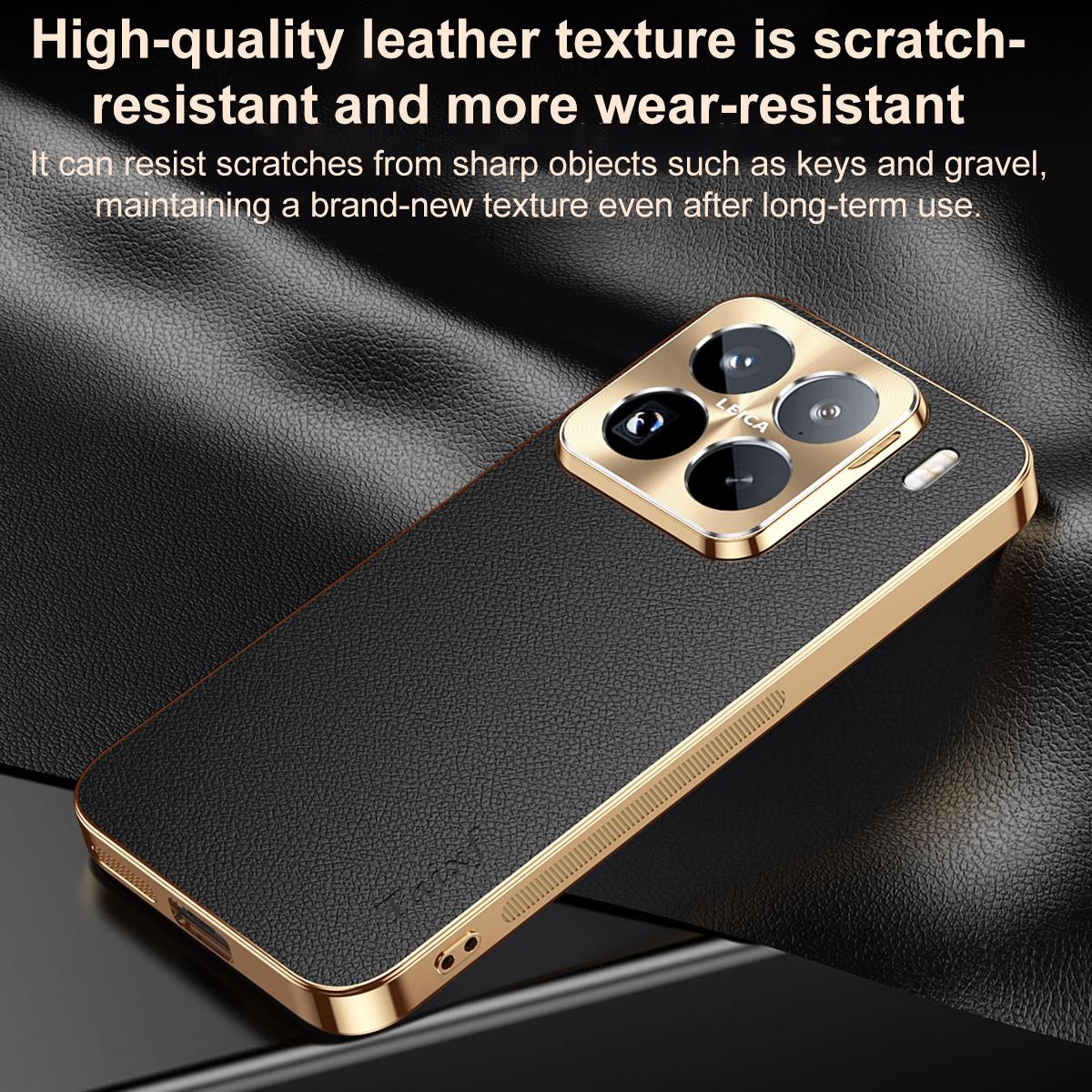 For Xiaomi 15 Electroplated Frame Litchi Texture PC + TPU Vegan Leather Phone Case - Orange - EDA009678404B