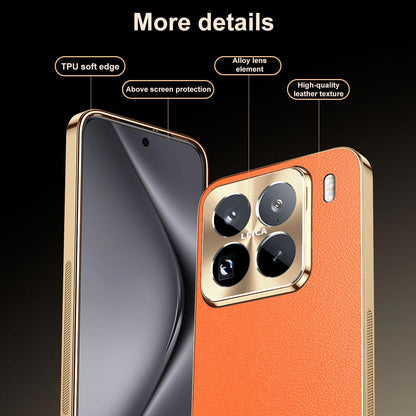 For Xiaomi 15 Electroplated Frame Litchi Texture PC + TPU Vegan Leather Phone Case - Orange - EDA009678404B