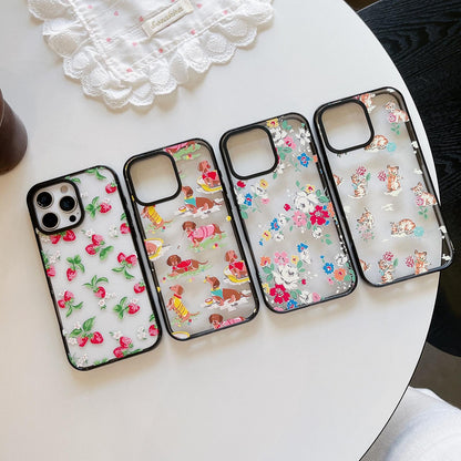For iPhone 15 Pro Max Country Cats Dogs Transparent Acrylic TPU Phone Case - Cat Flower - EDA009678609A
