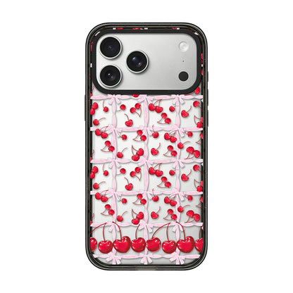 For iPhone 17 Pro Max Cherry Plaid Acrylic TPU Phone Case - Ballet Pink Satin Cherry - EDA009679701A