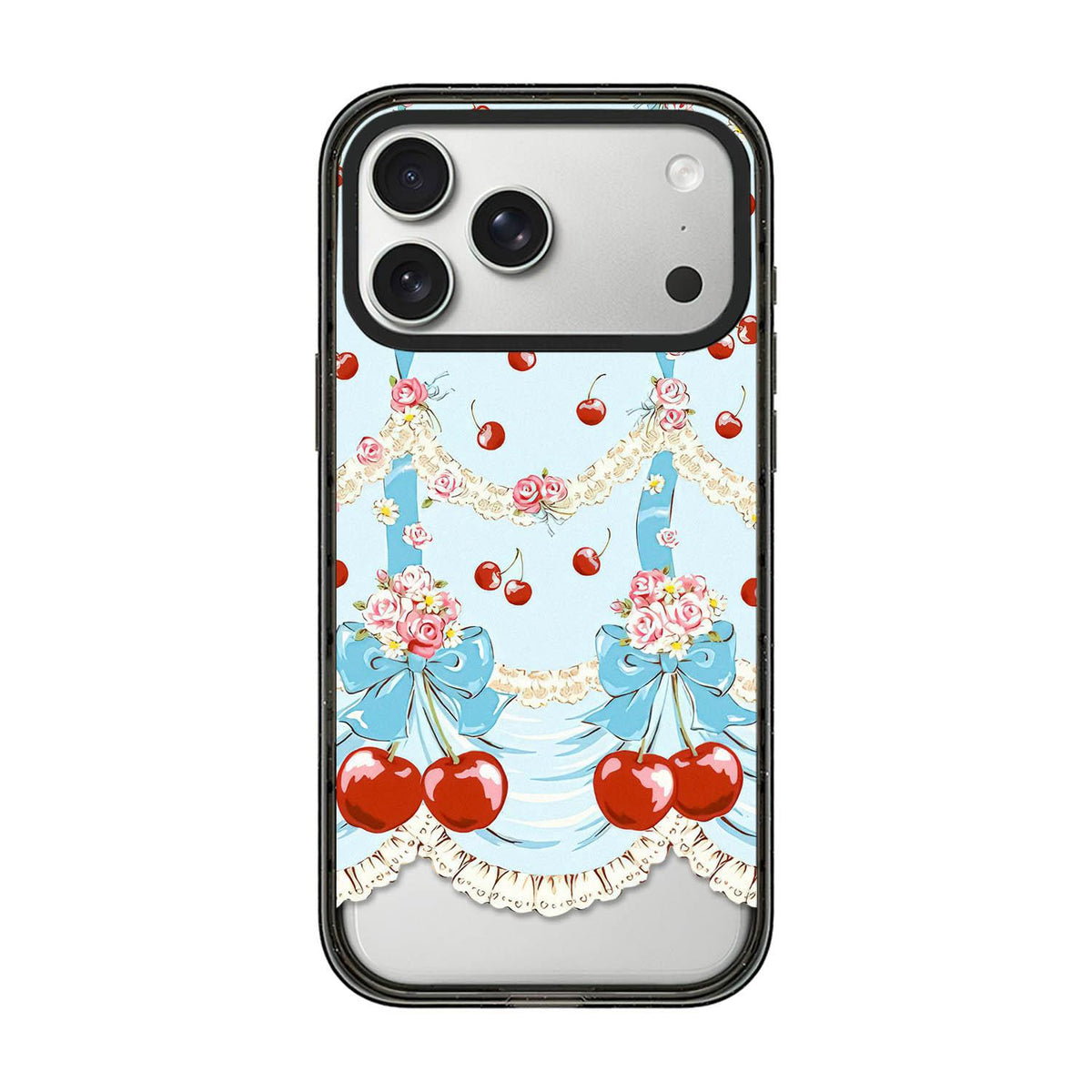 For iPhone 17 Pro Max Cherry Plaid Acrylic TPU Phone Case - Lolita Blue Dress Cherry - EDA009679701D