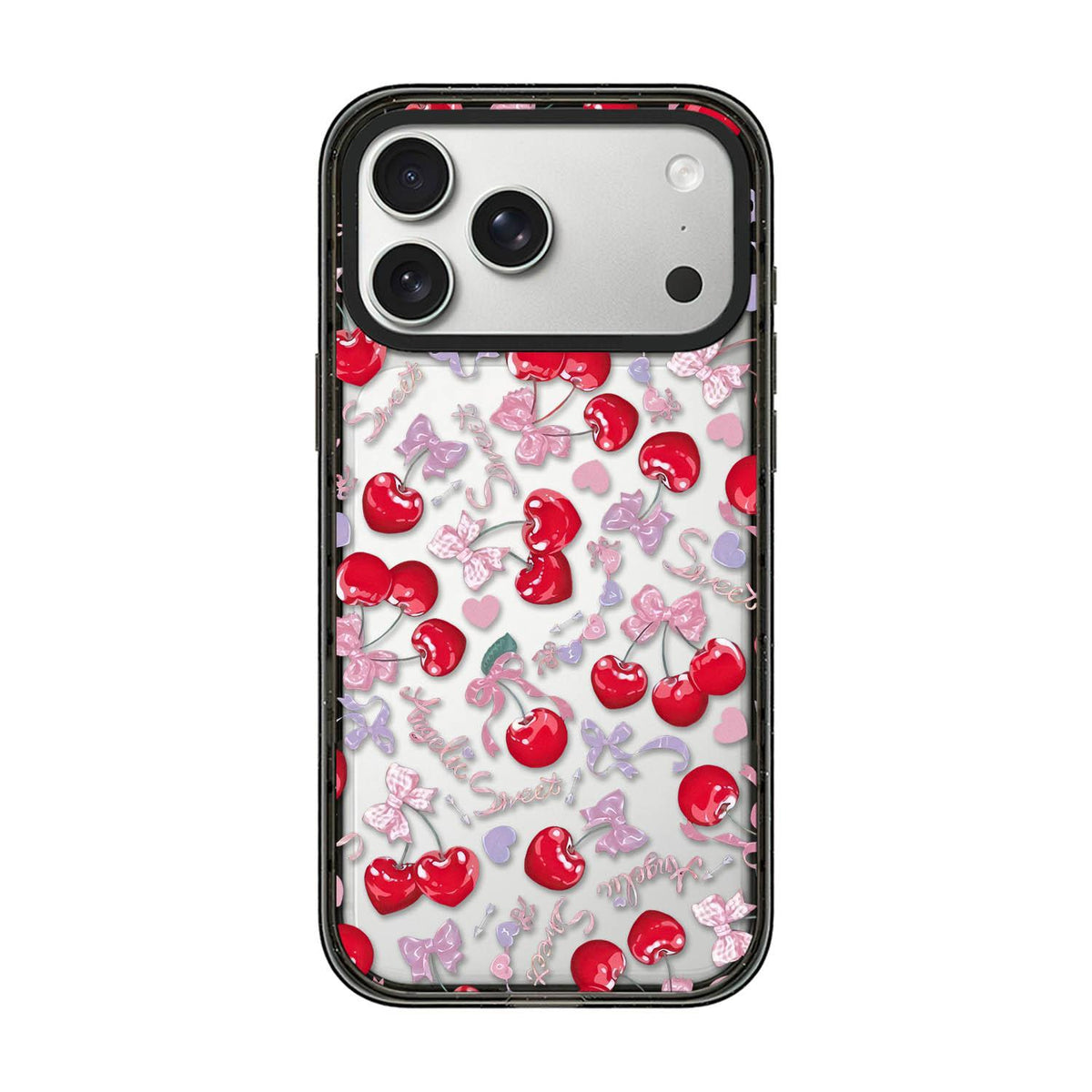 For iPhone 17 Pro Cherry Plaid Acrylic TPU Phone Case - Pinkish Purple Sweet Cherry - EDA009679702C