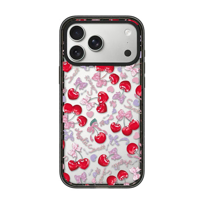 For iPhone 17 Pro Cherry Plaid Acrylic TPU Phone Case - Pinkish Purple Sweet Cherry - EDA009679702C