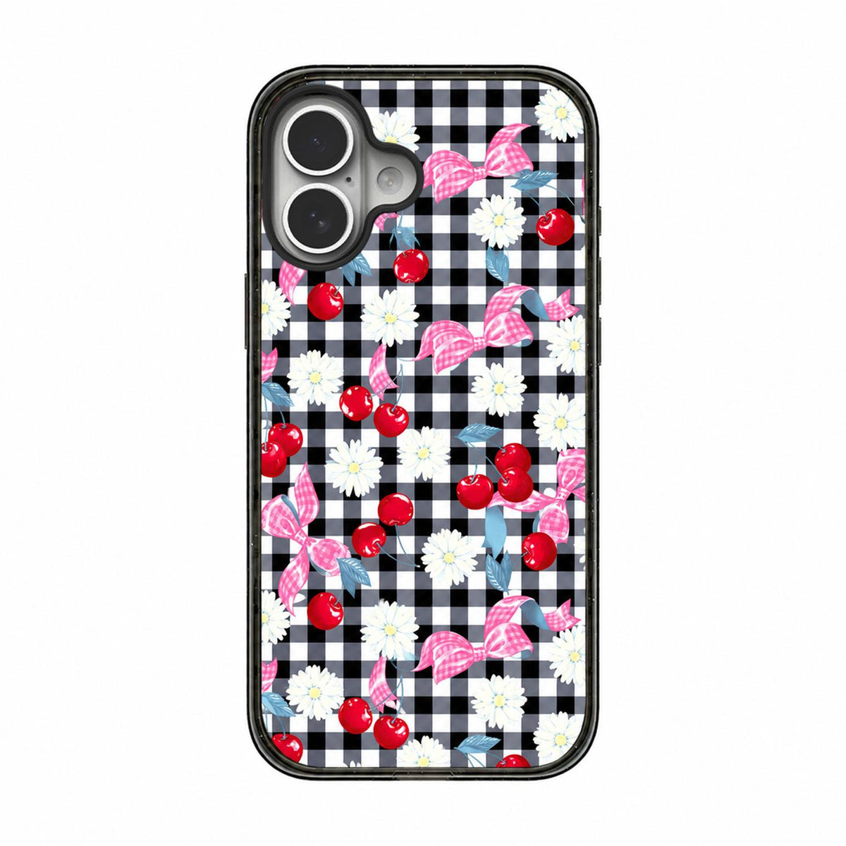 For iPhone 17 Cherry Plaid Acrylic TPU Phone Case - Sweet Cool Black Cherry - EDA009679703E