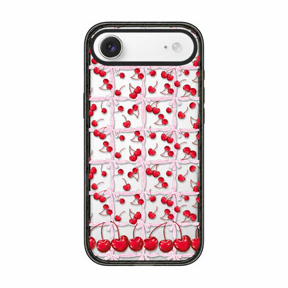 For iPhone Air Cherry Plaid Acrylic TPU Phone Case - Ballet Pink Satin Cherry - EDA009679704A