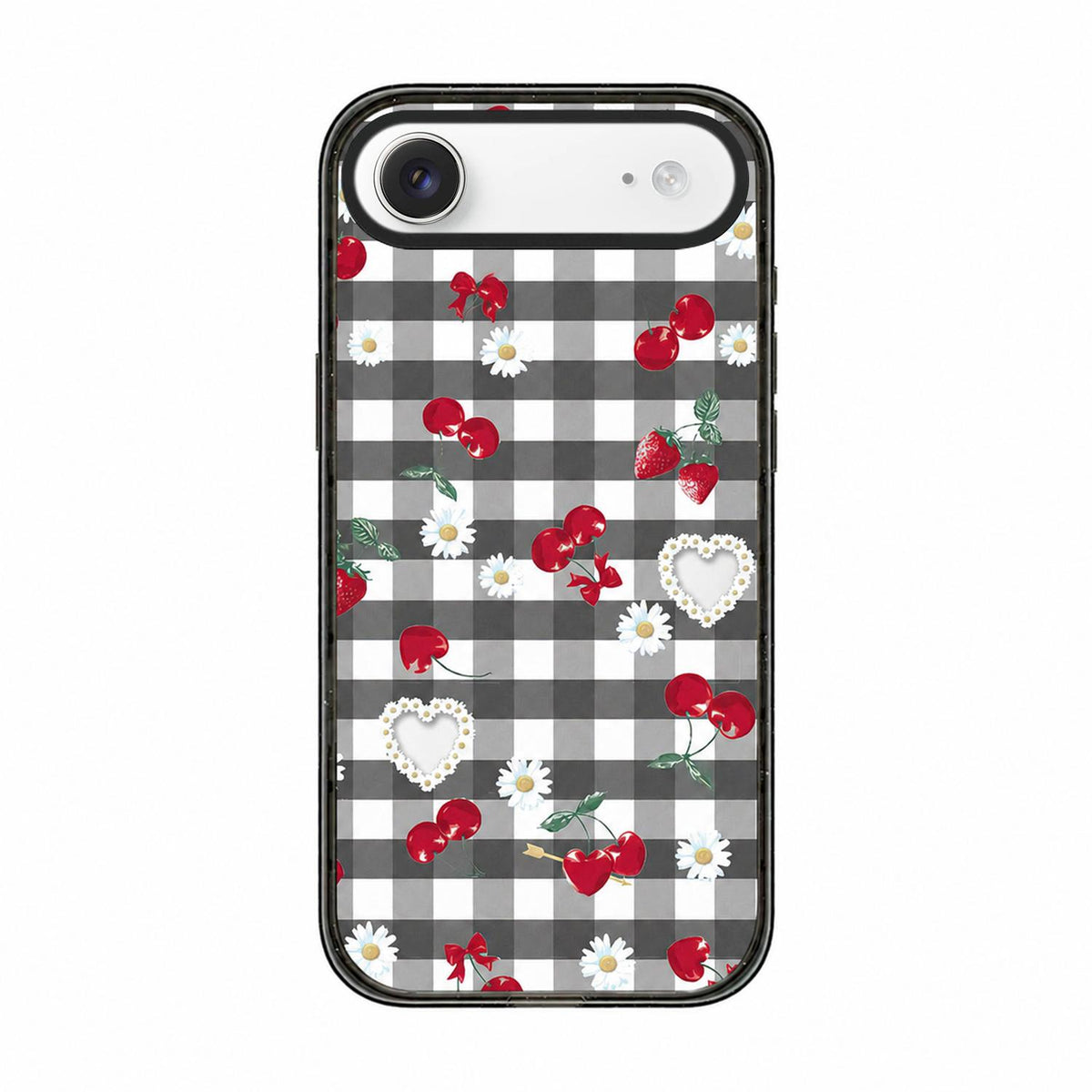 For iPhone Air Cherry Plaid Acrylic TPU Phone Case - Gray Checkered Berry - EDA009679704B