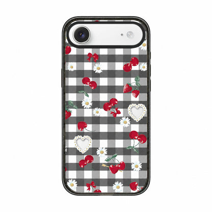 For iPhone Air Cherry Plaid Acrylic TPU Phone Case - Gray Checkered Berry - EDA009679704B