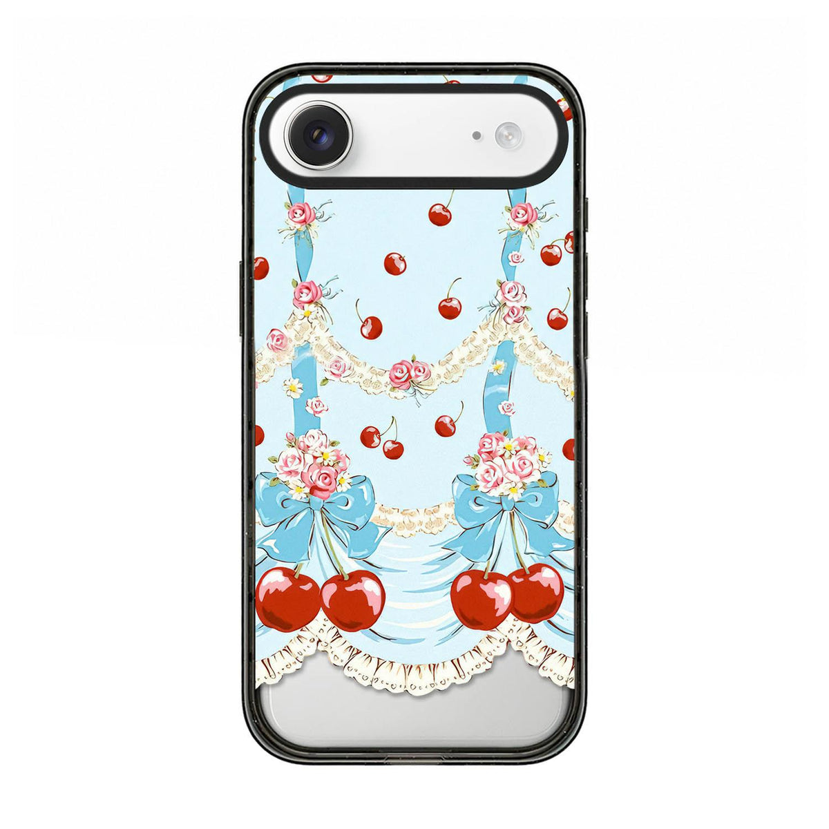 For iPhone Air Cherry Plaid Acrylic TPU Phone Case - Lolita Blue Dress Cherry - EDA009679704D