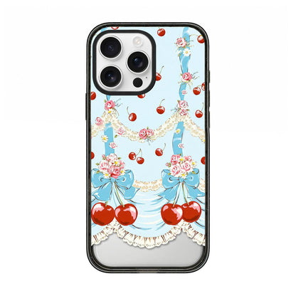 For iPhone 16 Pro Cherry Plaid Acrylic TPU Phone Case - Lolita Blue Dress Cherry - EDA009679706D