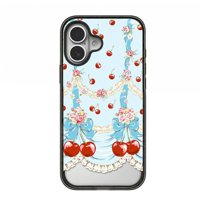 For iPhone 16 Plus Cherry Plaid Acrylic TPU Phone Case - Lolita Blue Dress Cherry - EDA009679707D