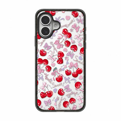 For iPhone 16 Cherry Plaid Acrylic TPU Phone Case - Pinkish Purple Sweet Cherry - EDA009679708C