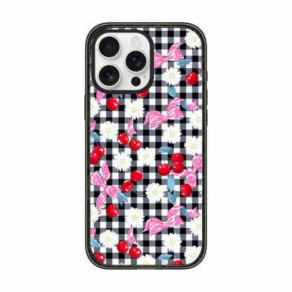 For iPhone 15 Pro Max Cherry Plaid Acrylic TPU Phone Case - Sweet Cool Black Cherry - EDA009679709E