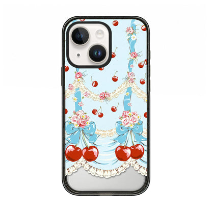 For iPhone 15 Plus Cherry Plaid Acrylic TPU Phone Case - Lolita Blue Dress Cherry - EDA009679711D