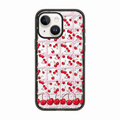 For iPhone 15 Cherry Plaid Acrylic TPU Phone Case - Ballet Pink Satin Cherry - EDA009679712A