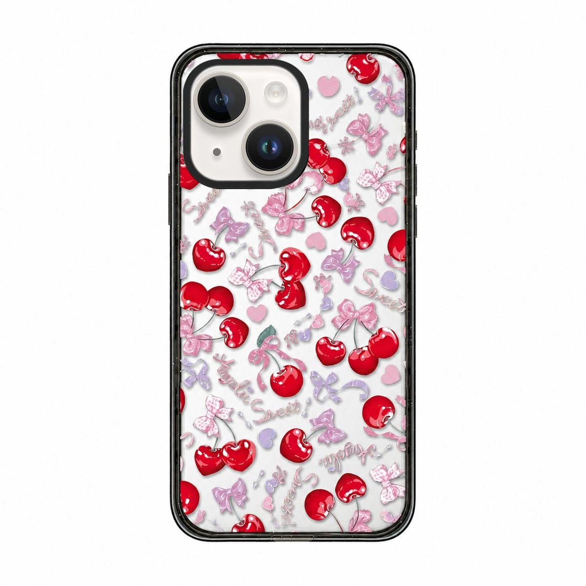 For iPhone 15 Cherry Plaid Acrylic TPU Phone Case - Pinkish Purple Sweet Cherry - EDA009679712C
