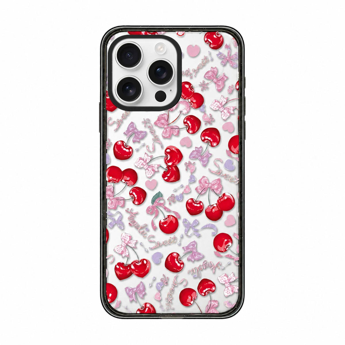 For iPhone 13 Pro Cherry Plaid Acrylic TPU Phone Case - Pinkish Purple Sweet Cherry - EDA009679718C