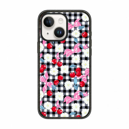 For iPhone 13 Cherry Plaid Acrylic TPU Phone Case - Sweet Cool Black Cherry - EDA009679719E